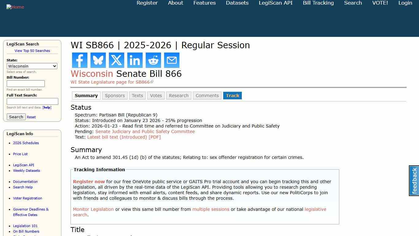 WI SB866 2025-2026 Regular Session LegiScan